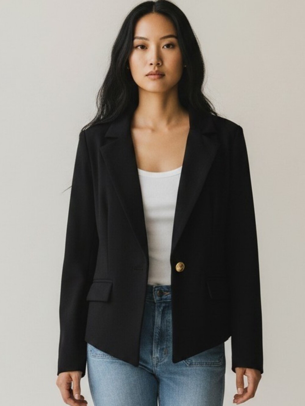 Truth by Republic Black Cropped Blazer Gold Button Career Jacket Women's Size 6